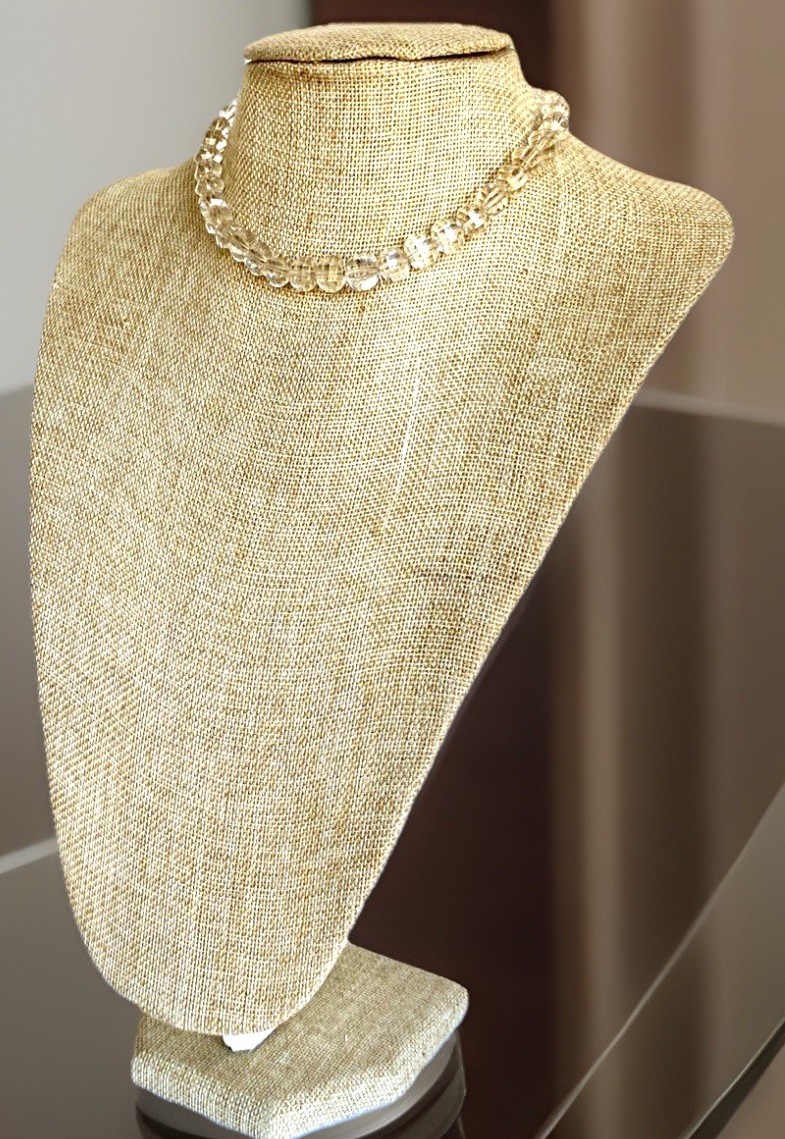 Antique Graduated Clear Unique Faceted Crystal Beaded Necklace, 13″Long
