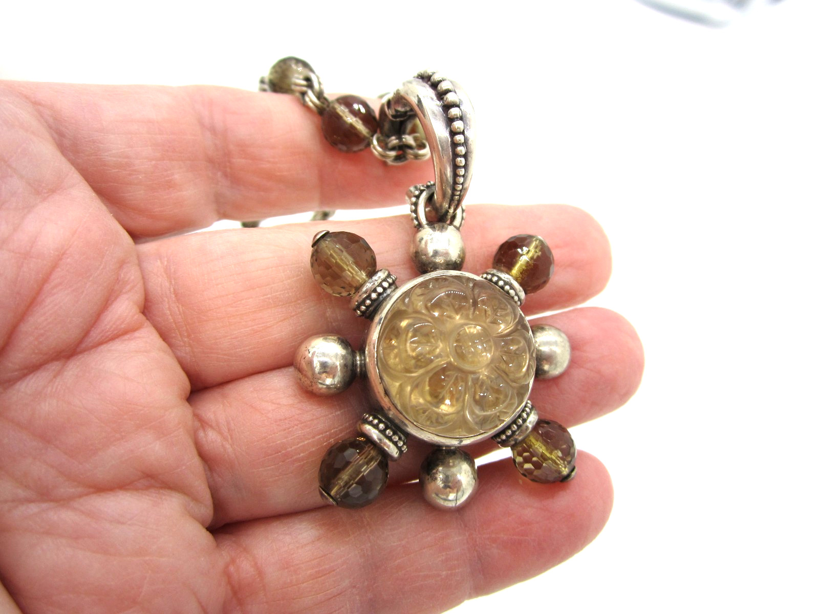 Stephen Dweck Sterling Silver Rock Crystal Quartz 64 Gram Enhancer Drop Necklace