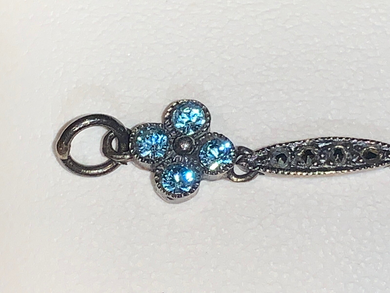 Vintage 7.5” DBJ Dee Berkeley Sterling Silver Marcasite Bracelet with Blue Gems