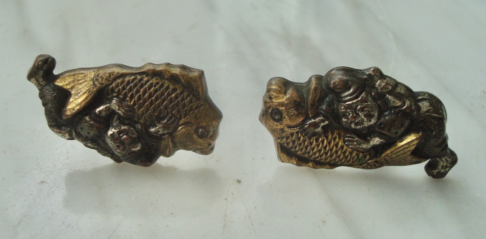 Vtg Menuki SHAKUDO Japanese Mixed Metal Sterling SILVER KOI Figural CUFFLINKS