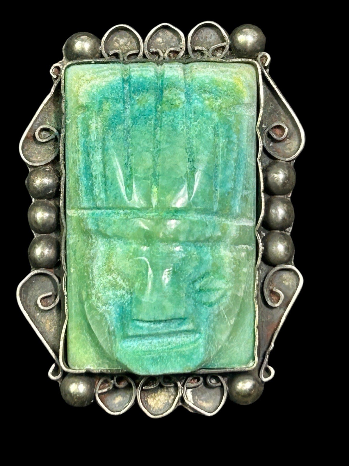 Pre Columbian Style Brooch Mexican Silver