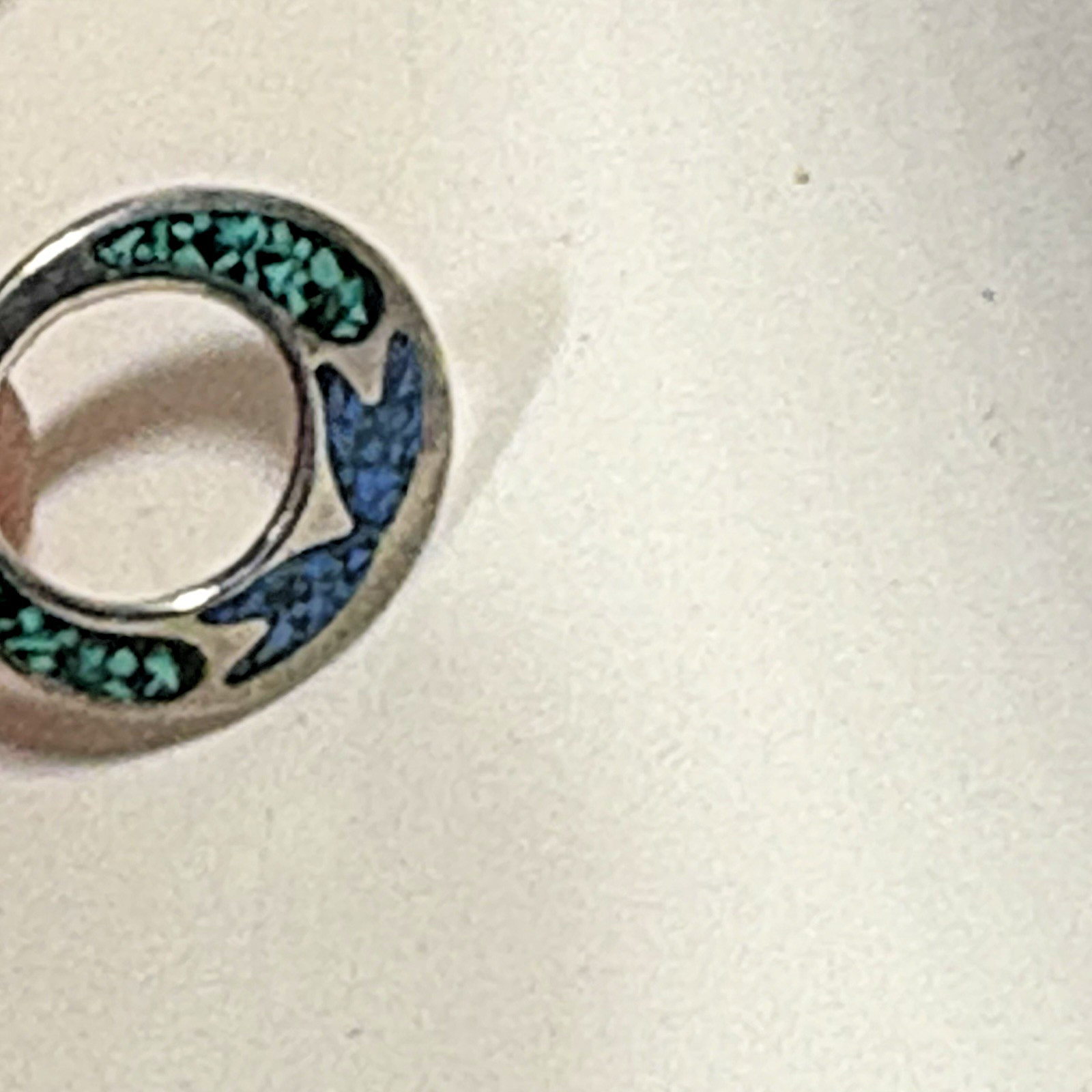 VTG Mexico Silver Turquoise Lapis Chip Inlay Earrings Dangle Circle Hook 5/8″