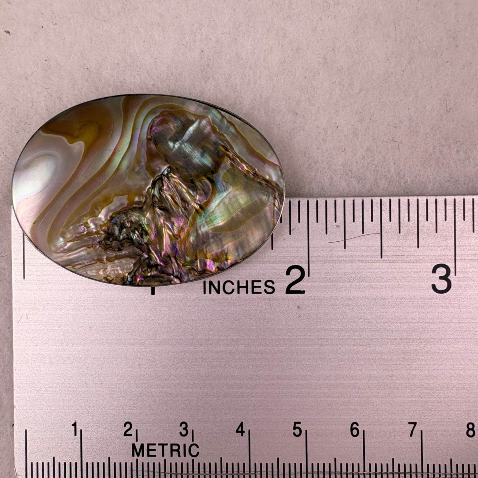 Oblong Abalone Shell Brooch G. Silver Multicolor Jewelry Handmade Vintage