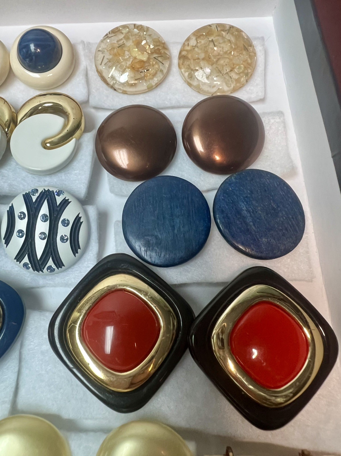 Vintage 70s/80s Bold Chunky Statement Clip-On Earring Lot of 35 lucite acrylic