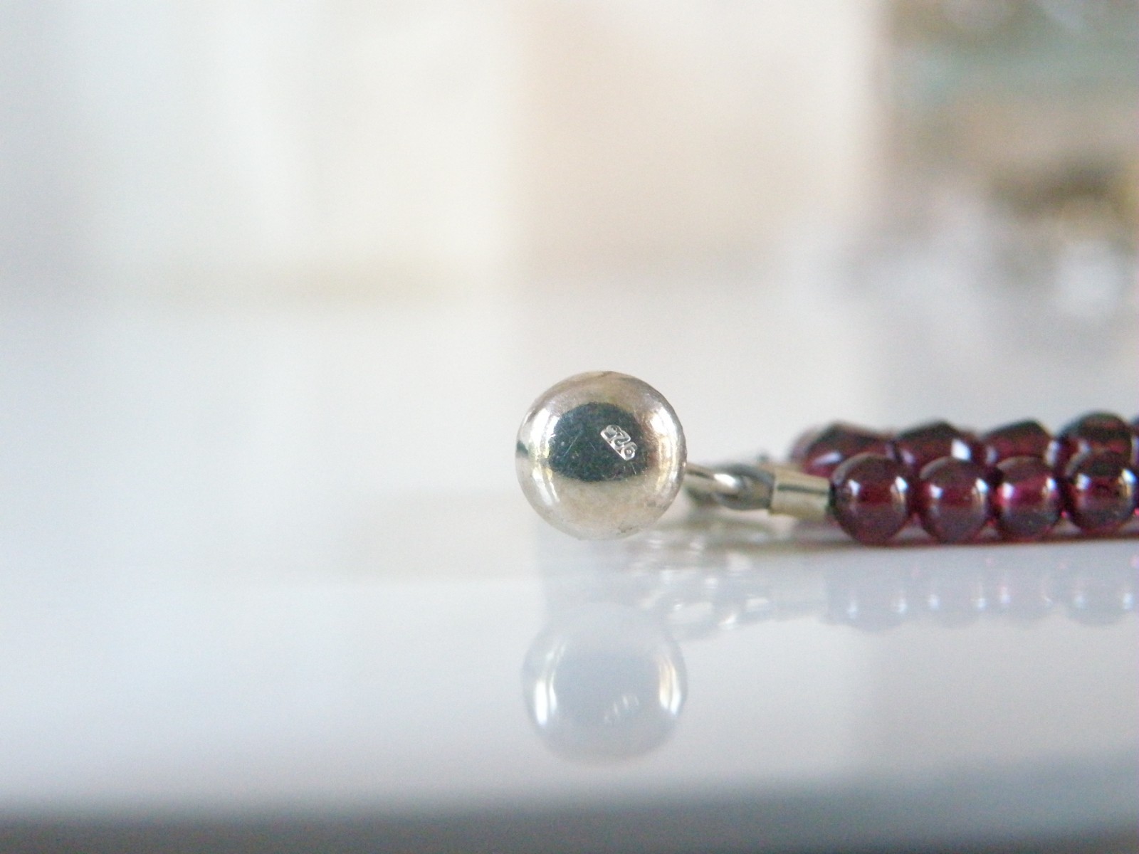 Vintage Sterling Silver 925 Bohomian Pink Red Garnet Station Bracelet 7.5″