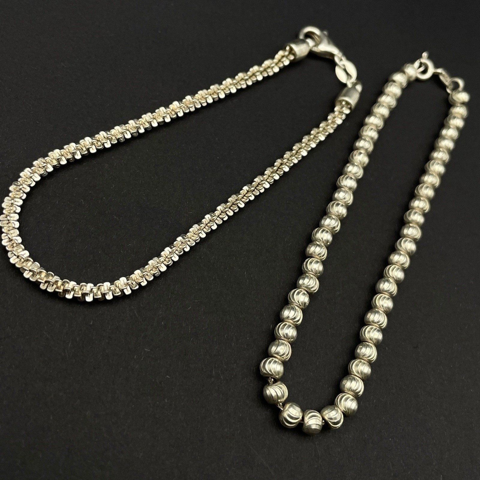 Sterling Silver Bracelet Stack Bundle Twist Chain Beaded Chain Lot