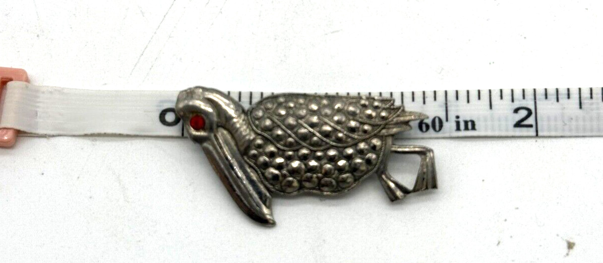 Vintage Silver Tone With Red Rhinestone Eye Pelican Brooch Pin Made In Japan