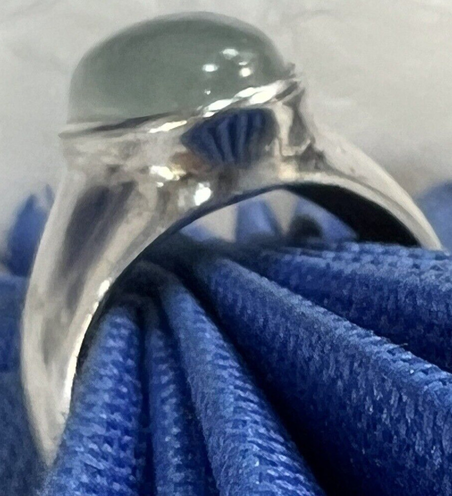 Very light green Jade Sterling Silver 925 VINTAGE Men’s 3/4″ N BAND RING size 10