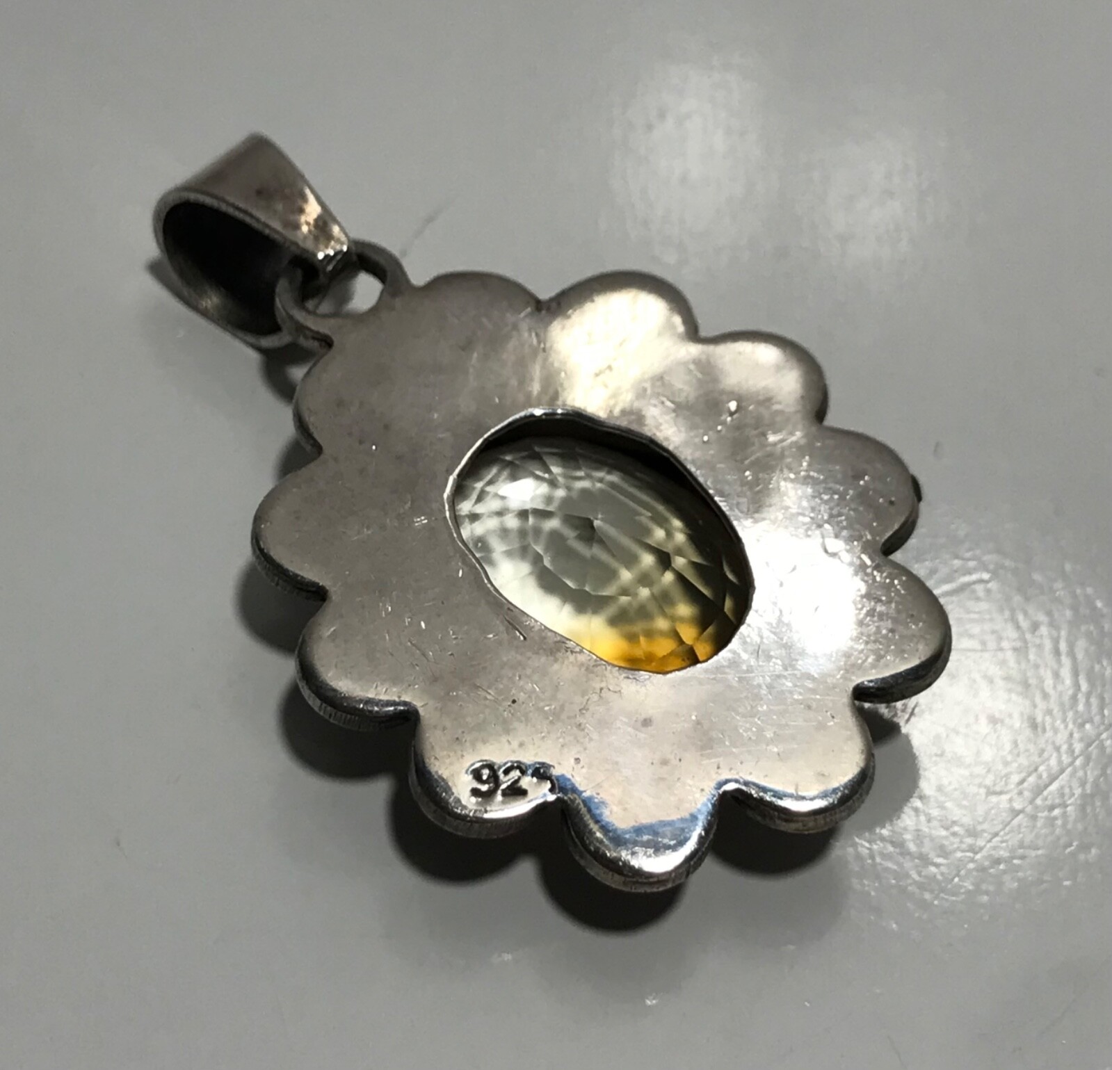 Vintage Sterling Silver 925 Lemon Quartz? Shadow Box Pendant