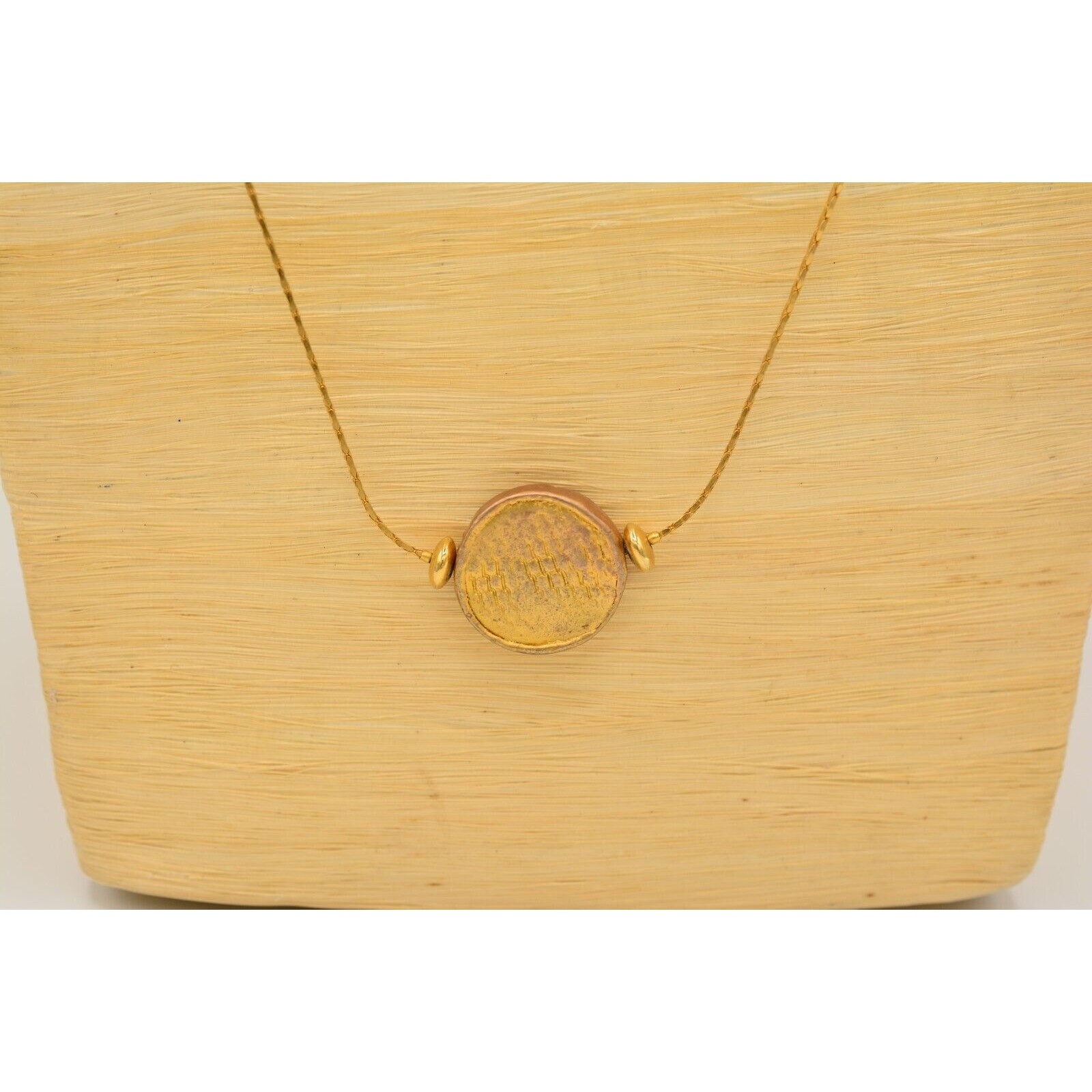 Vintage Station Chain Necklace Antiqued Brushed Gold Coin Linked Heavy 80s Bin3C