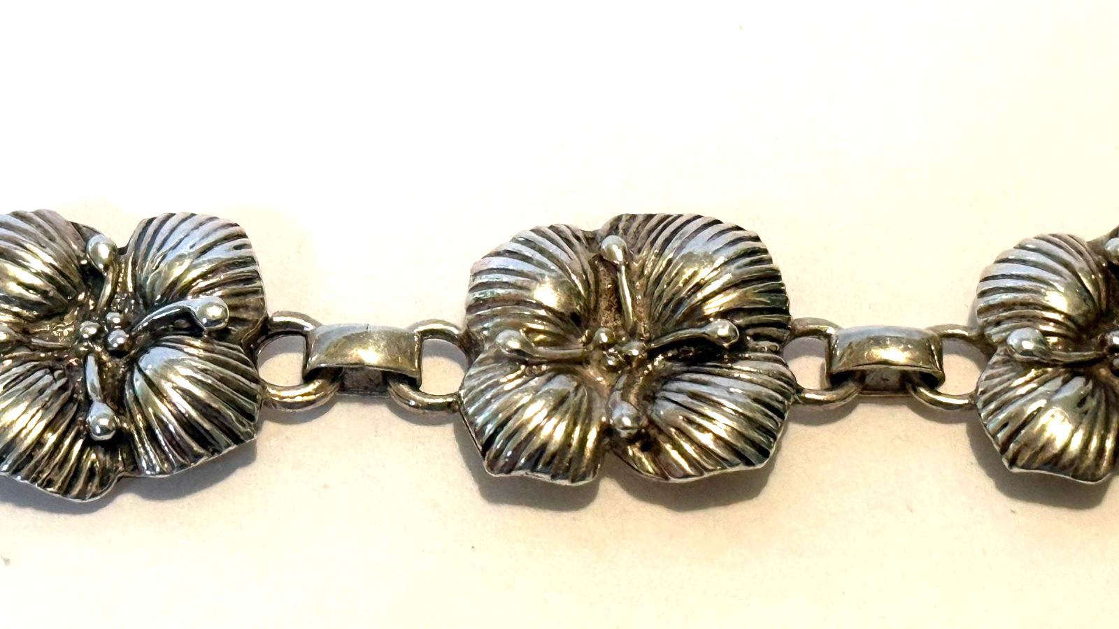 Carol Felley Sterling Silver Flower Link Bracelet 7.25 in Vintage 1988