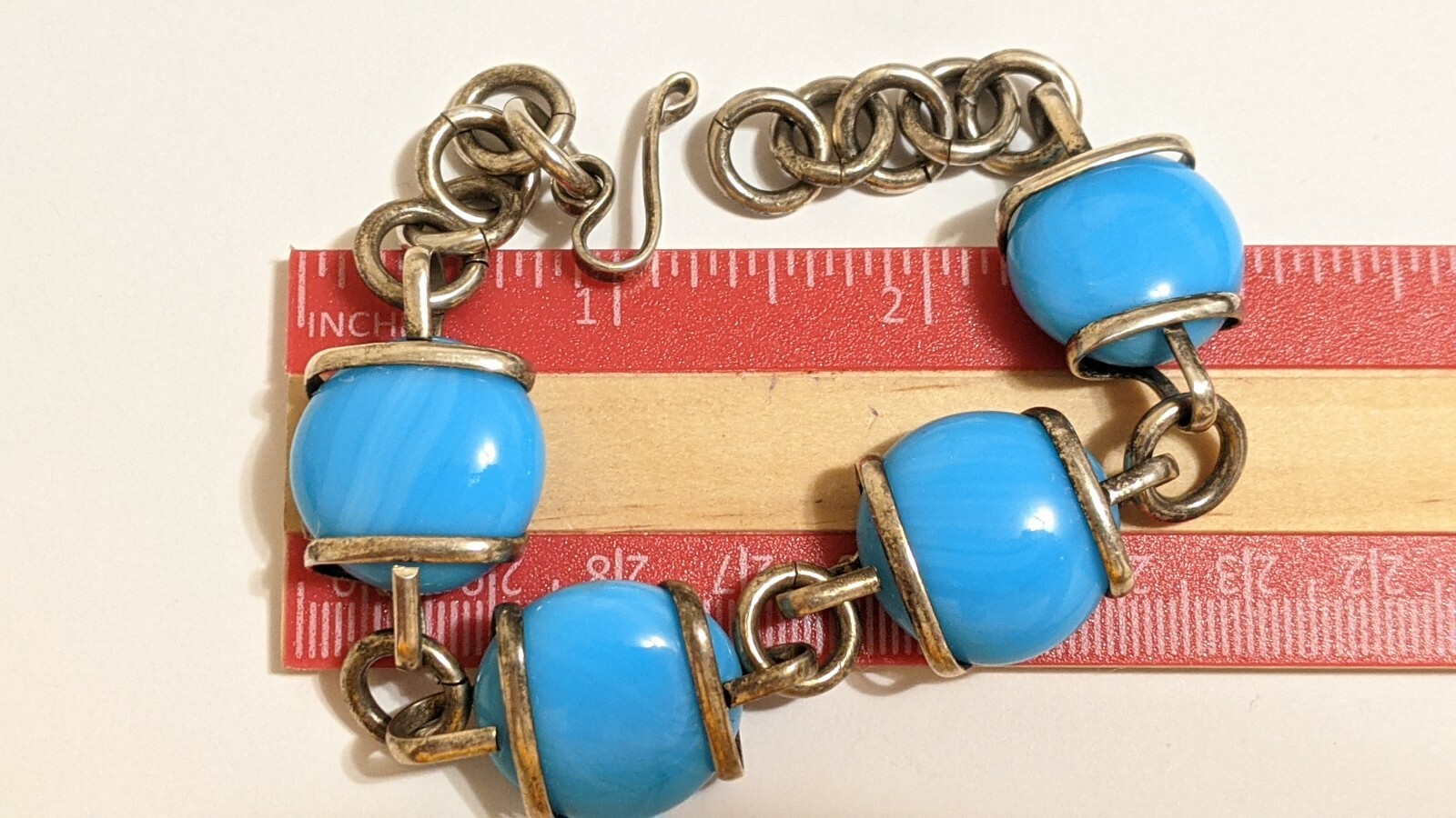 VINTAGE STERLING SILVER MEXICO BRACELET BLUE STONES ABOUT 8 3/4″ SIGNED MEX 925