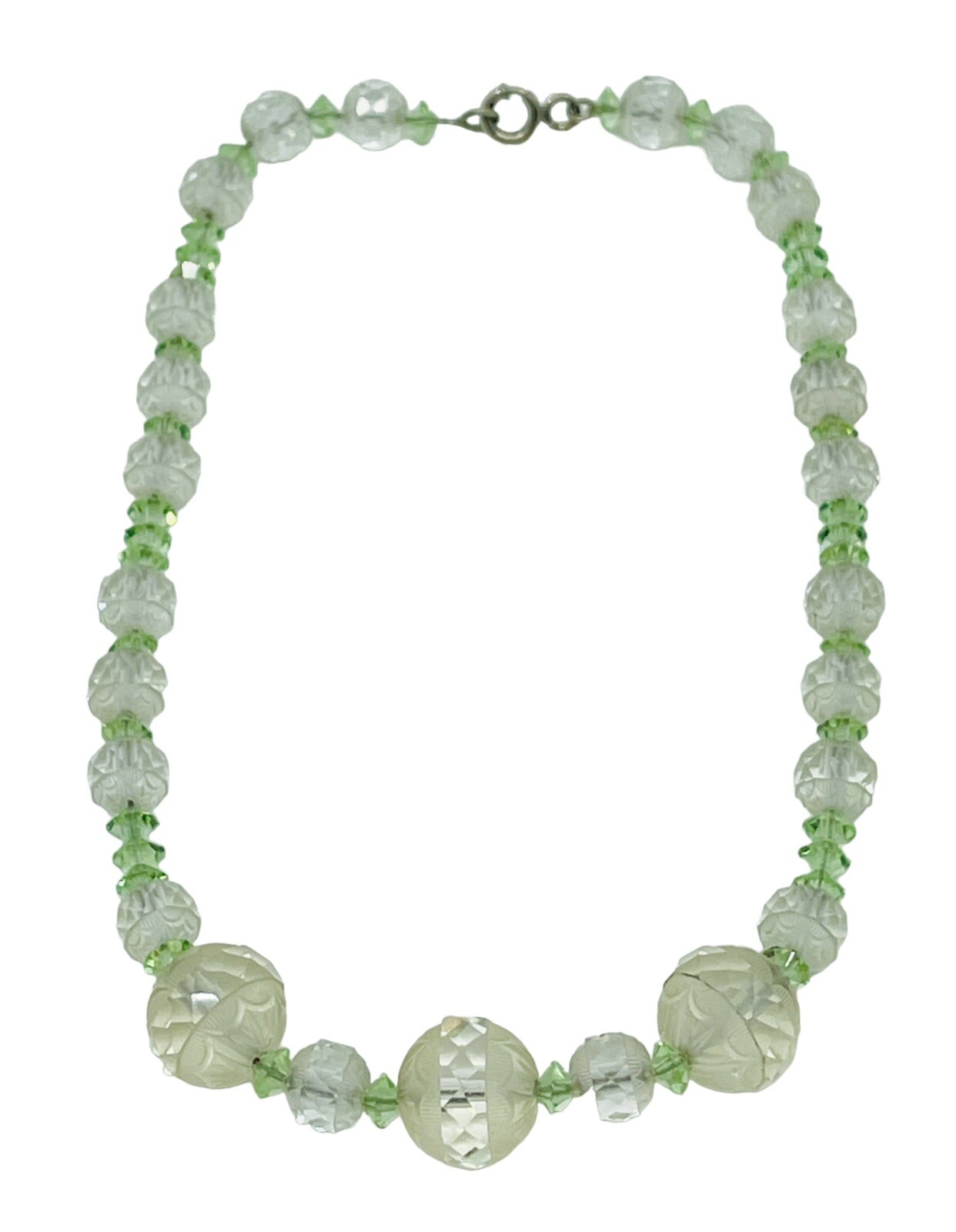 Antique Art Deco Circa 1920 Graduated Faceted Cut Czech Glass Bead Necklace 15”