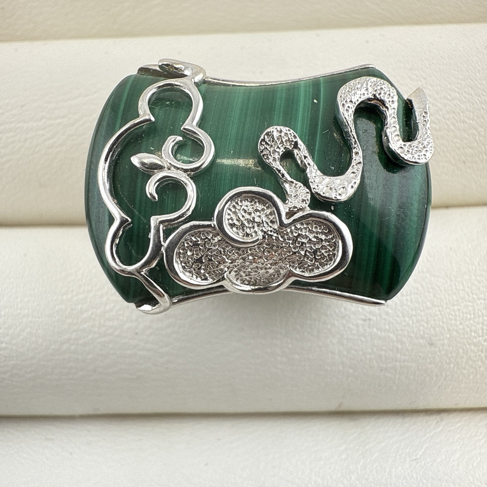 JTV Sterling Silver Ring Green Malachite size 8 Modern Modernist 925 Artisan