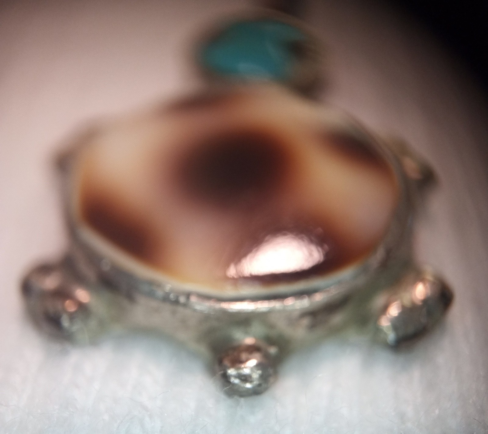 Vintage Turquoise & Cowrie Shell Inlay Turtle Charm Pendant Southwest