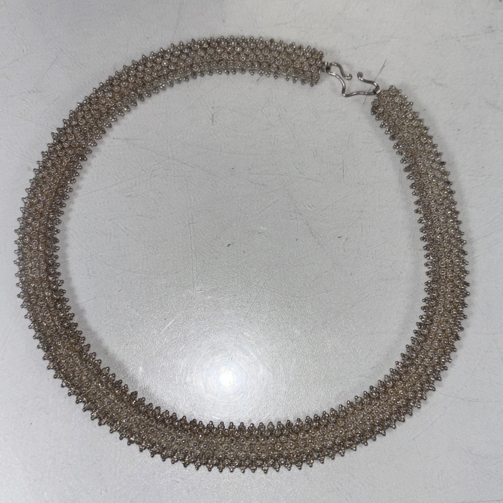 Vintage Sterling Silver Flower Cannetille Choker Necklace 16”