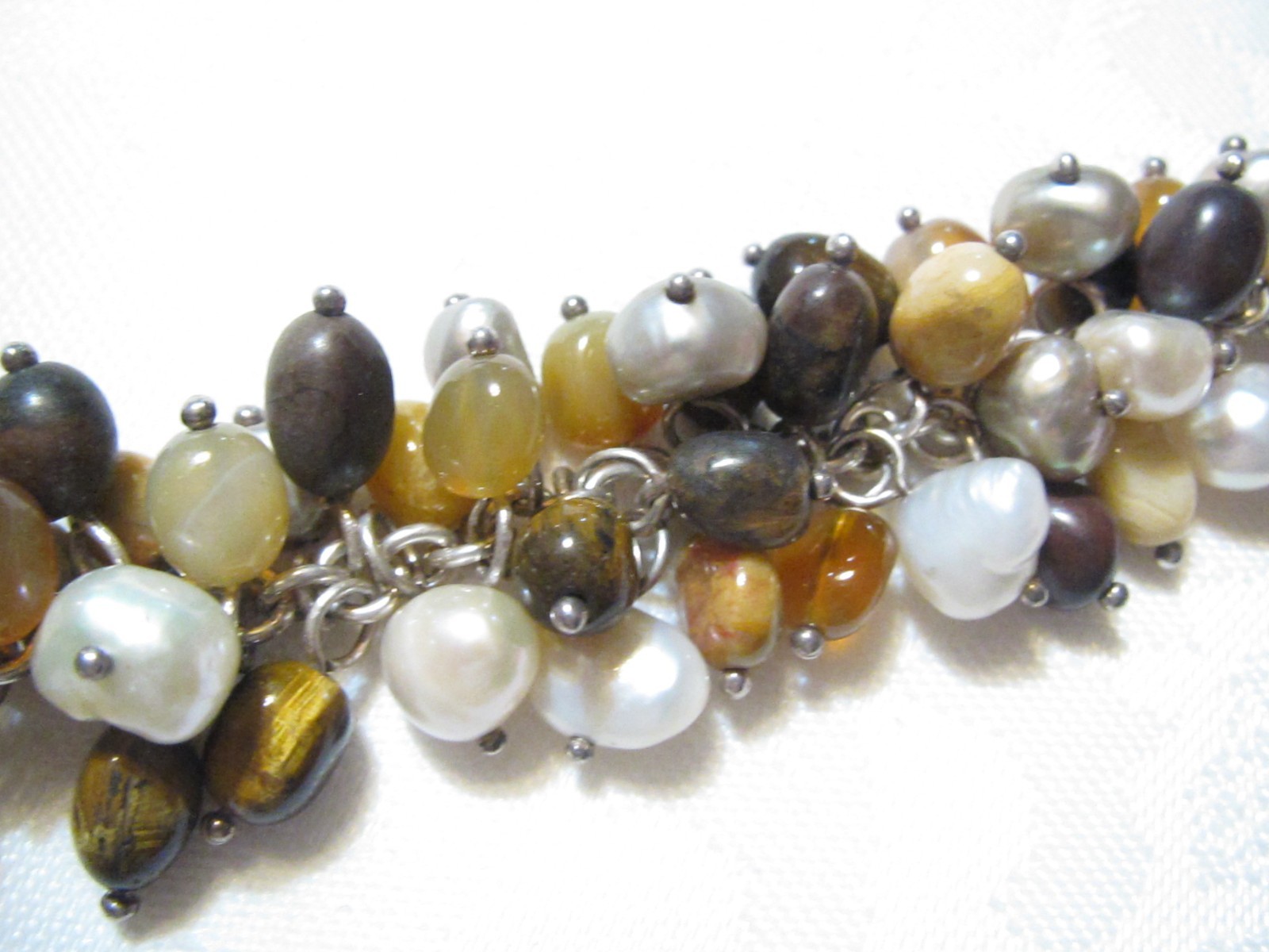 VINTAGE WHITNEY KELLY STERLING SILVER GEMSTONES & PEARLS TOGGLE BRACELET-65 GR.