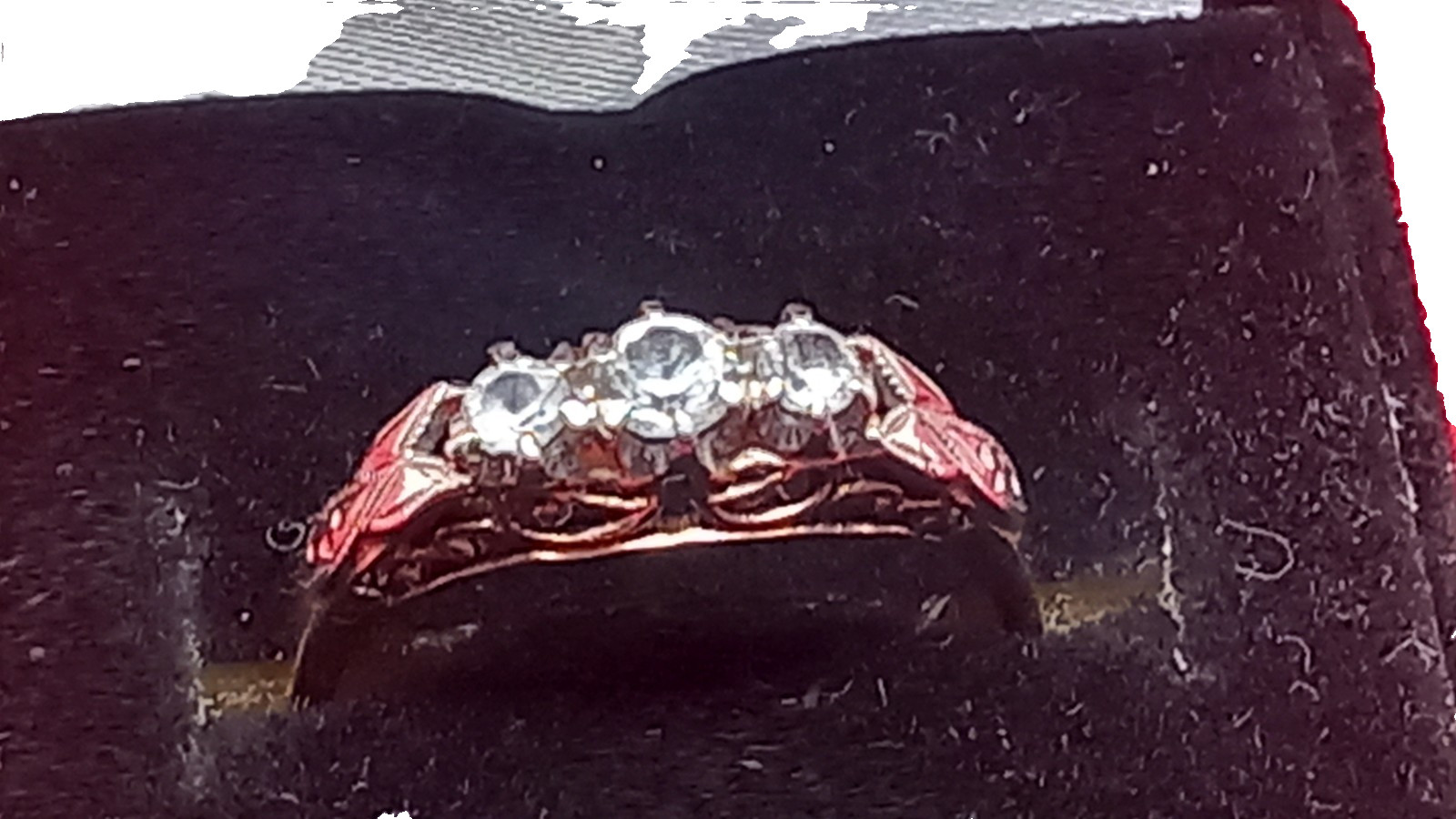 Vintage British 9 Carat Gold Palladium Ring with Trilogy Stones