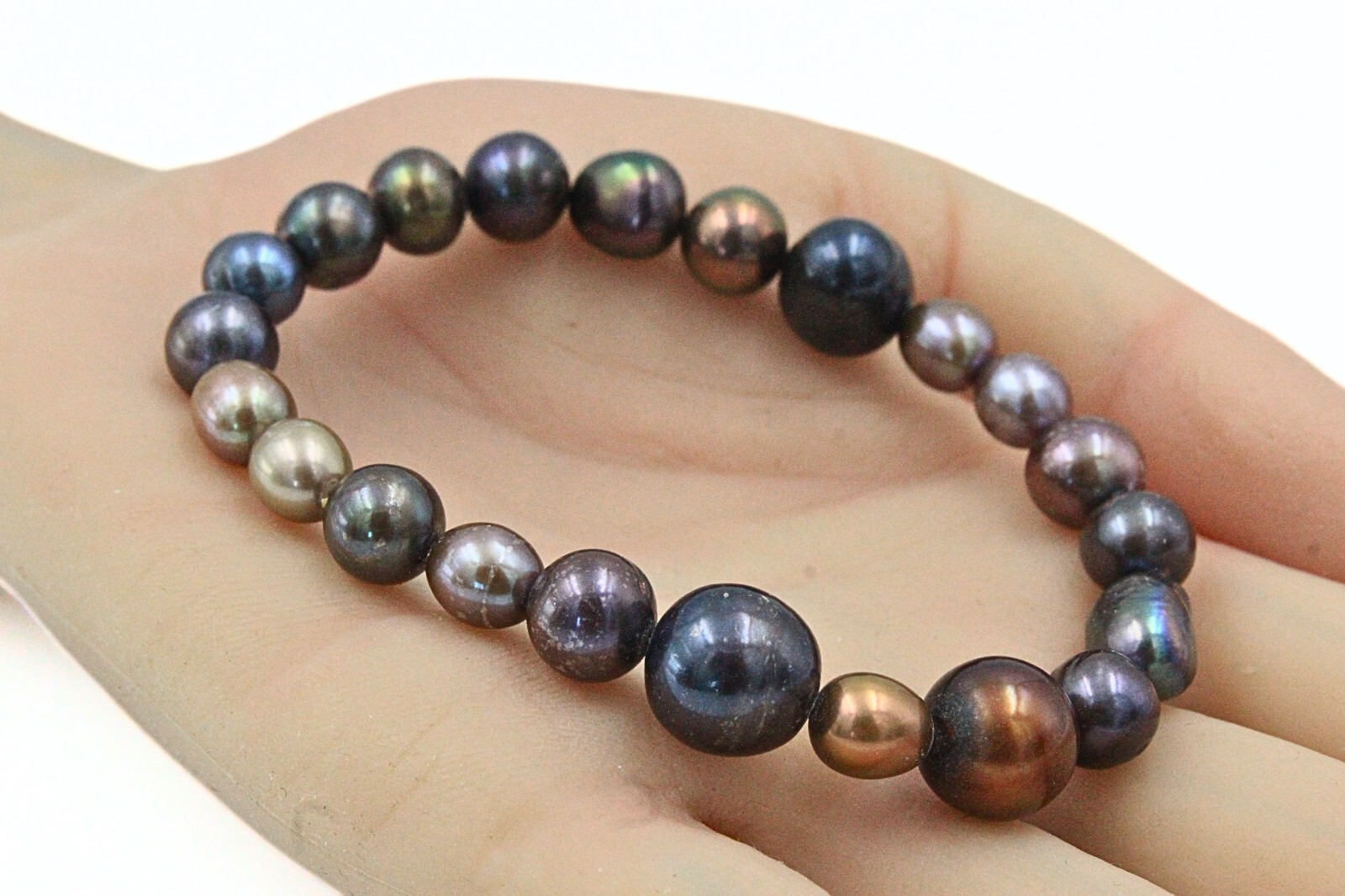 Amazing Black Gray Brown Iridescent Keshi Freshwater Pearl HSN Stretch Bracelet
