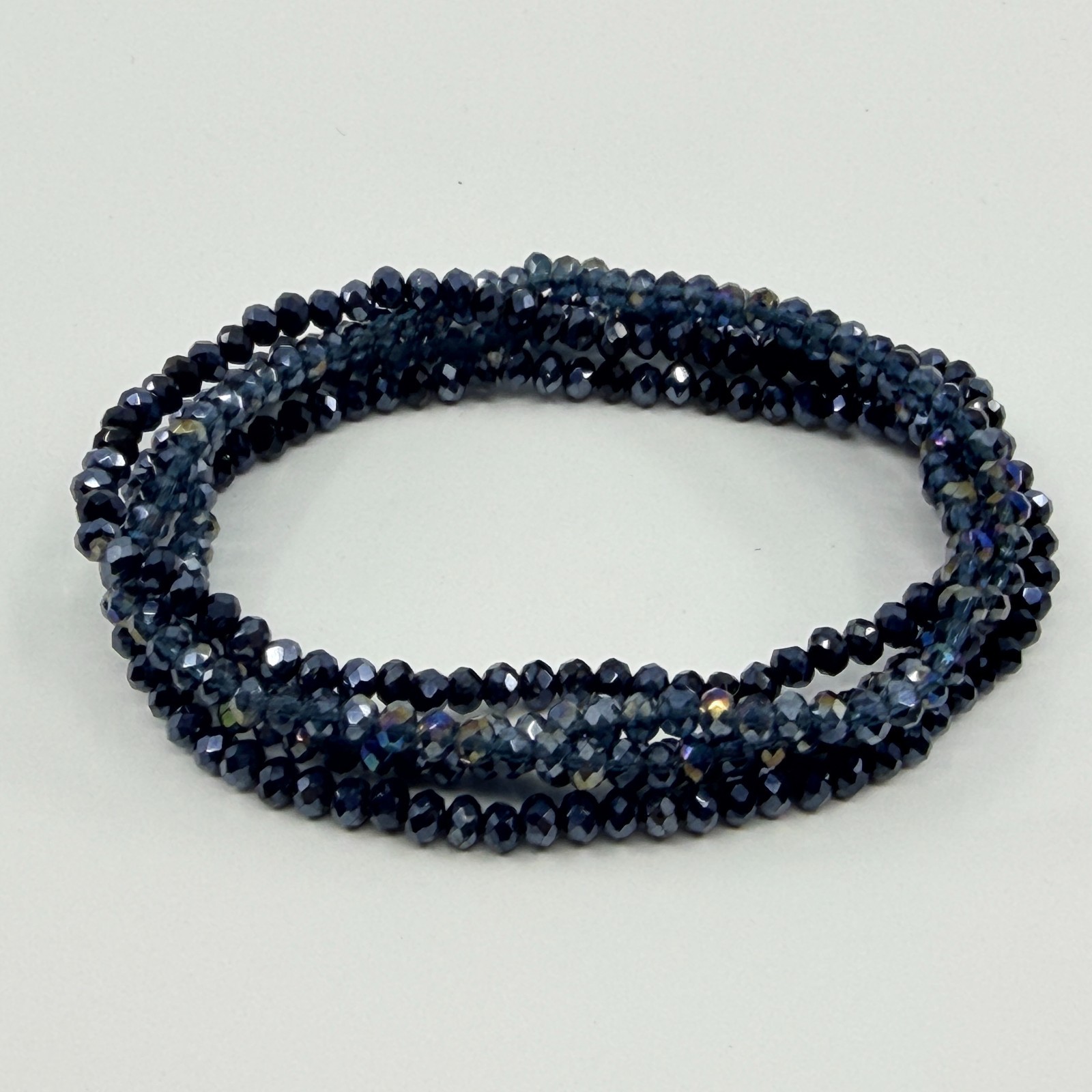 Vintage Navy Blue Crystal Beaded Multi Strand Wrap Bracelet Minimalist Boho Y2K
