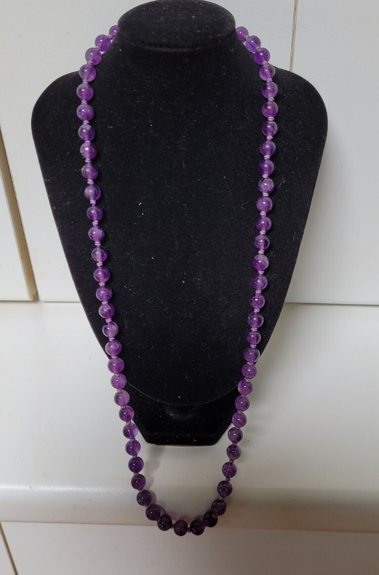 220ct 1940’s Chinese Export 64cm Genuine Amethyst 7-8mm Bead Necklace 49 Grams