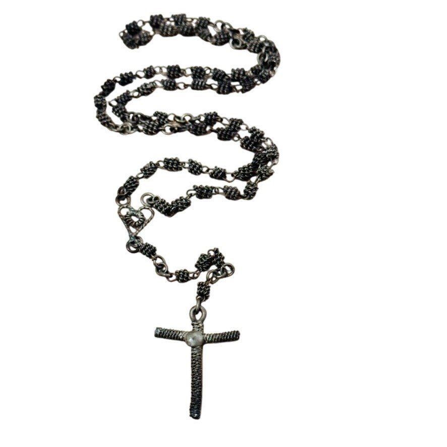 Gothic Style Rosary Necklace Devotional Rustic Chain Antiqued Wired Catholic VTG