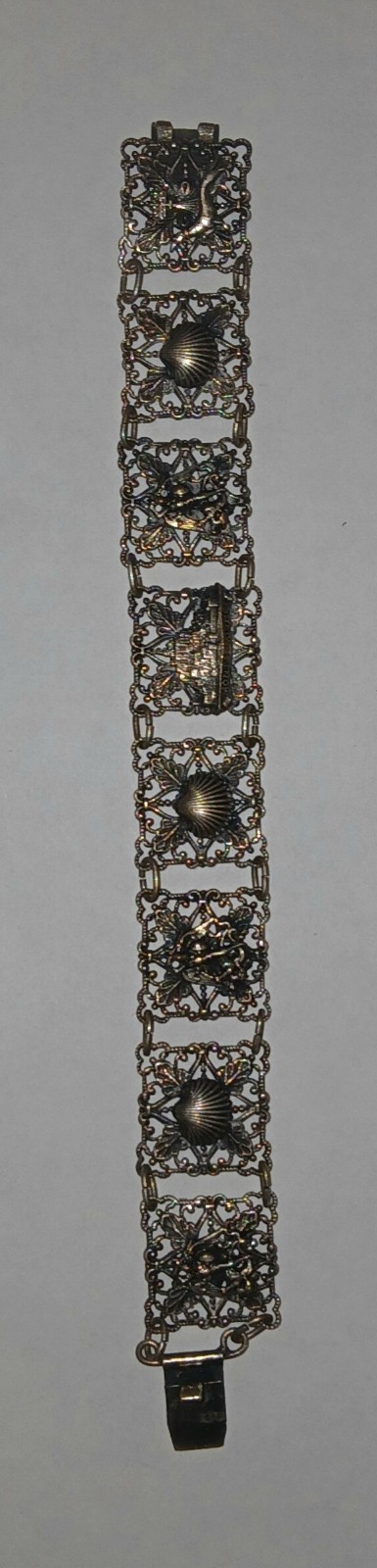 Siam (now Thailand) Sterling Silver Antique Bracelet -mythical/shell panels