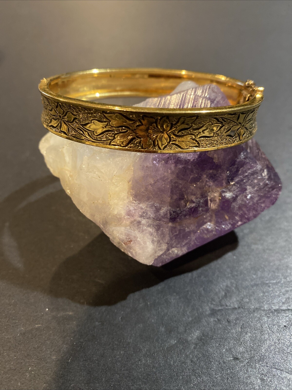 Vintage Signed RINE Yellow Gold Filled Etched Bangle Bracelet