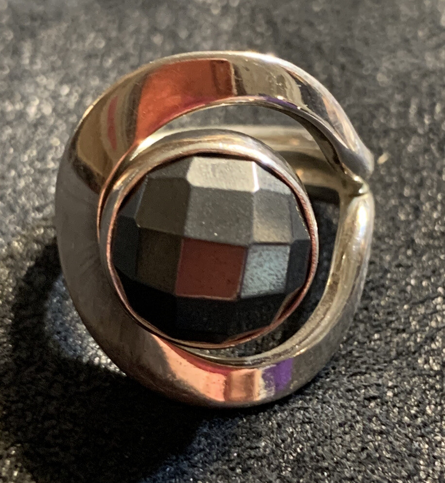 Dominique Dinouart Faceted Hematite Sterling Silver Size 6 Ring Modern & Classy