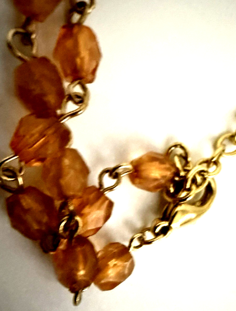 Vintage Robert Rose Gold Tone Amber Honey Beaded Lariat Style Pendant Necklace