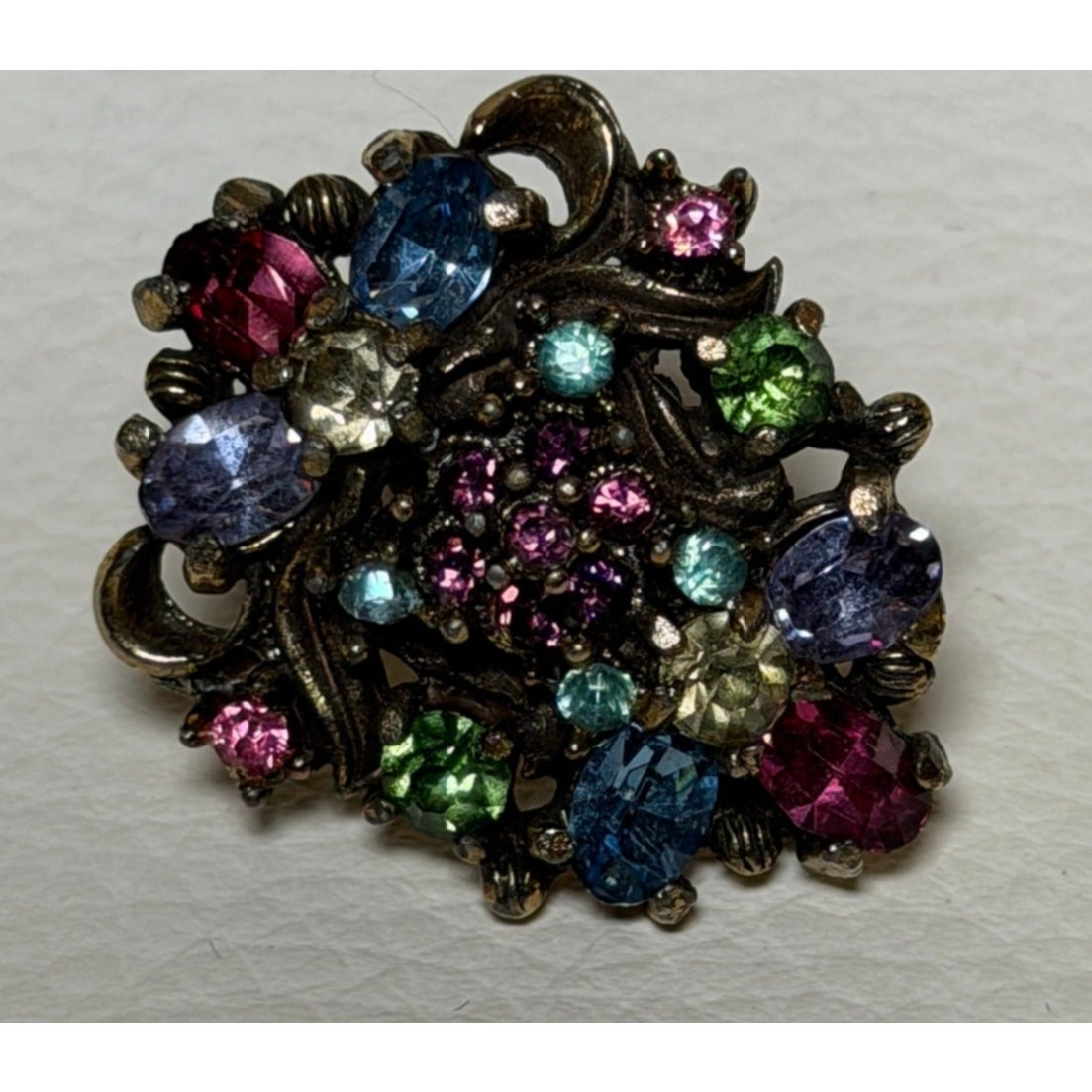 Signed Holly Craft Vintage Multi-rhinestone Earrings