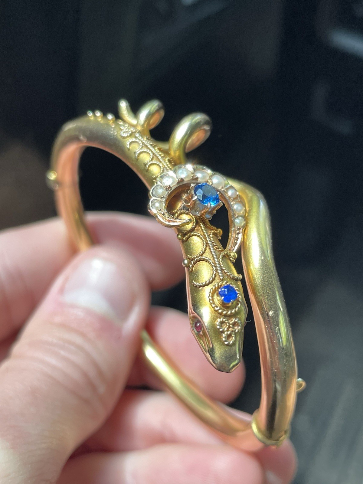 ANTIQUE VICTORIAN ESTRUSCAN SOLID GOLD SNAKE BANGLE BRACELET! 17GR!