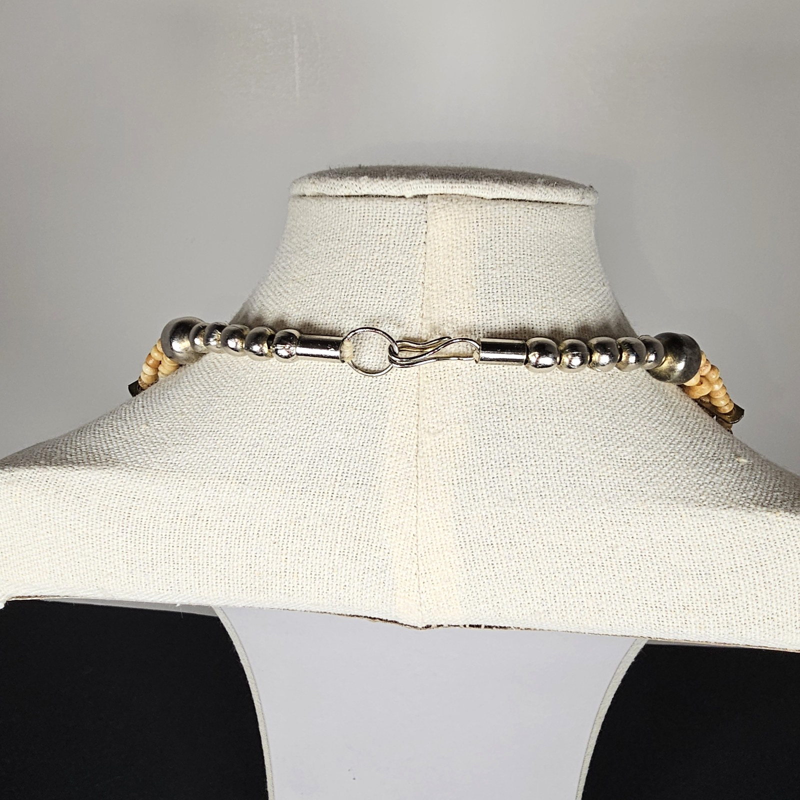BOHO Tribal Multistrand Necklace Bead and Brass Silver Tone Chain & Clasp 21″