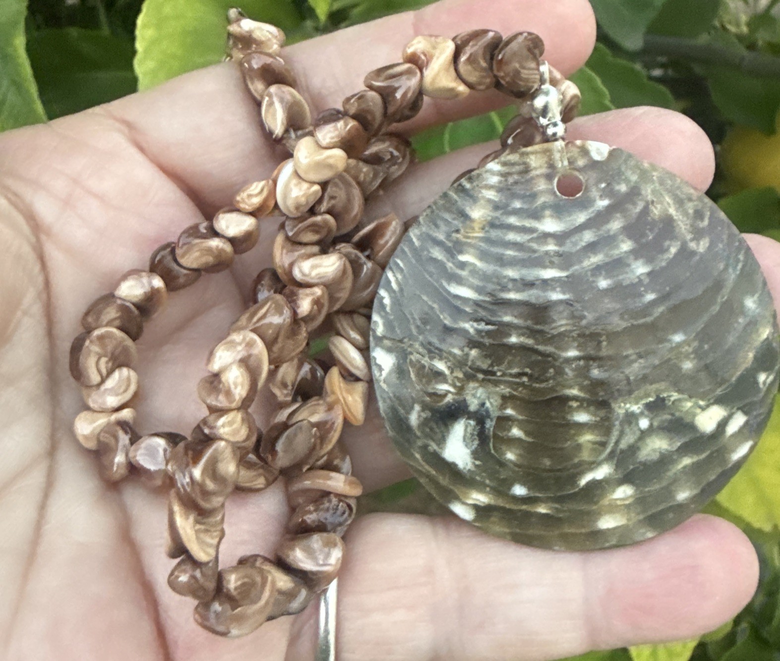 Vintage Shell Beads And Shell Pendant