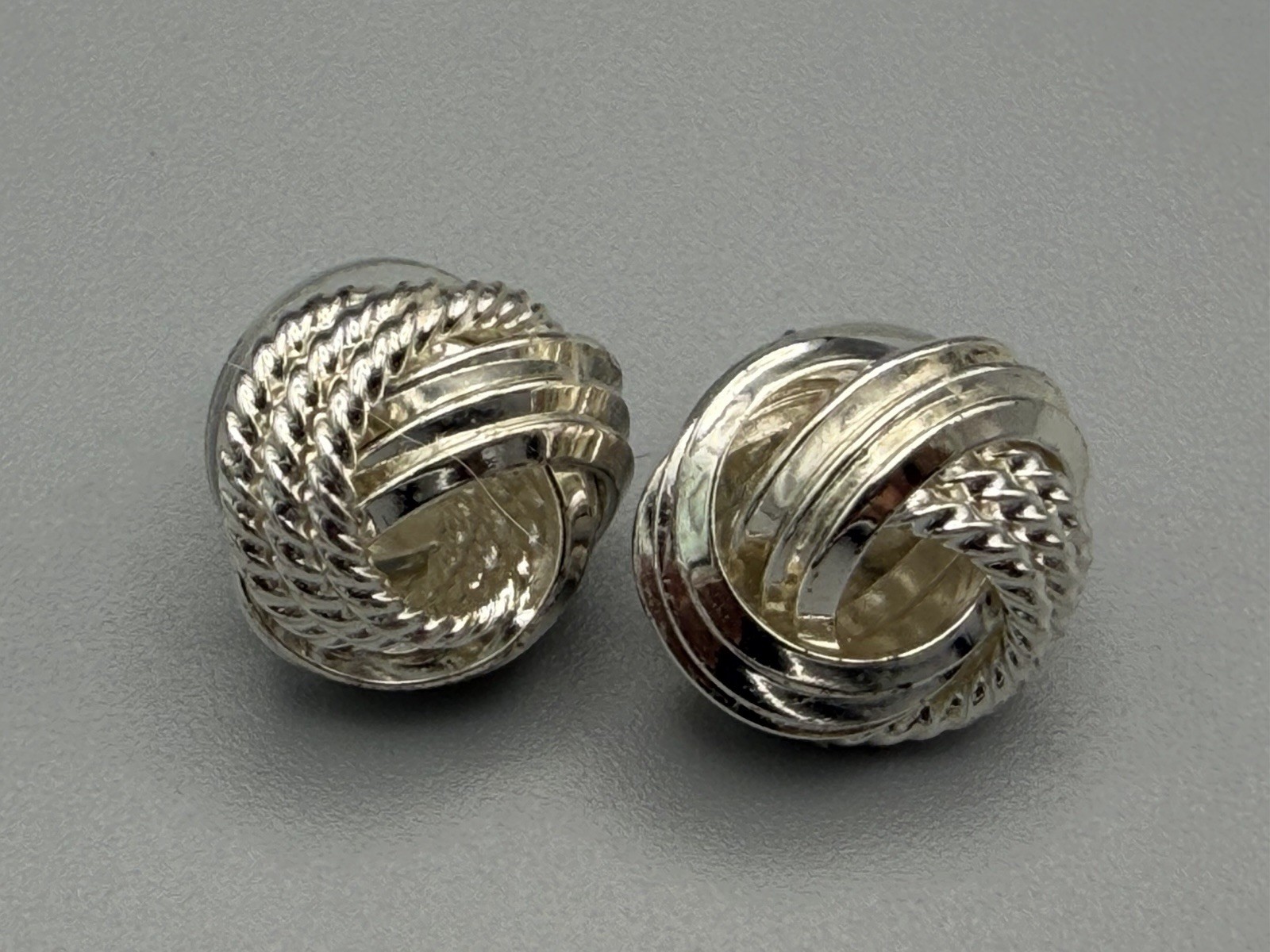Vintage Silver Tone Knot Stud Earrings Rope Swirl Design Post Back