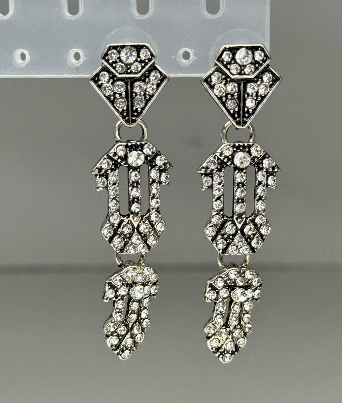 Vintage Art Deco Flapper Rhinestone Earrings Dangle Drop Pierced Gatsby Style