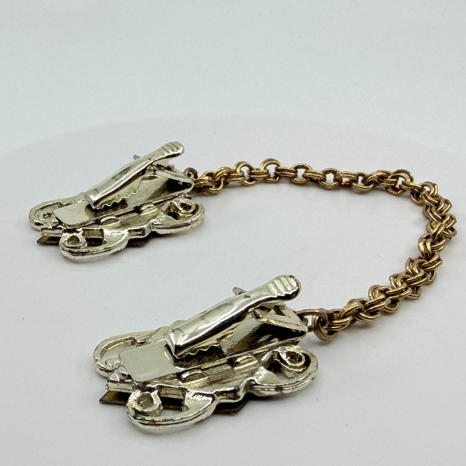 Vintage Mid-Century Two Tone Geometric Lozenge Sweater Guard Cardigan Clip Chain