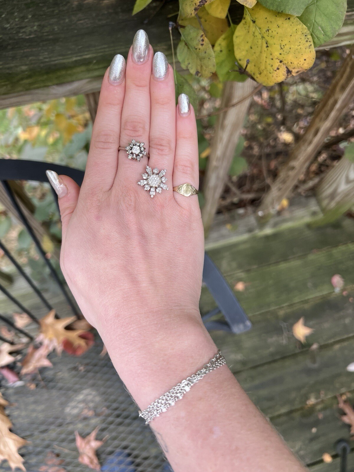 Vintage 14k gold DIAMOND snowflake jewelry set – earrings, ring – great gift!