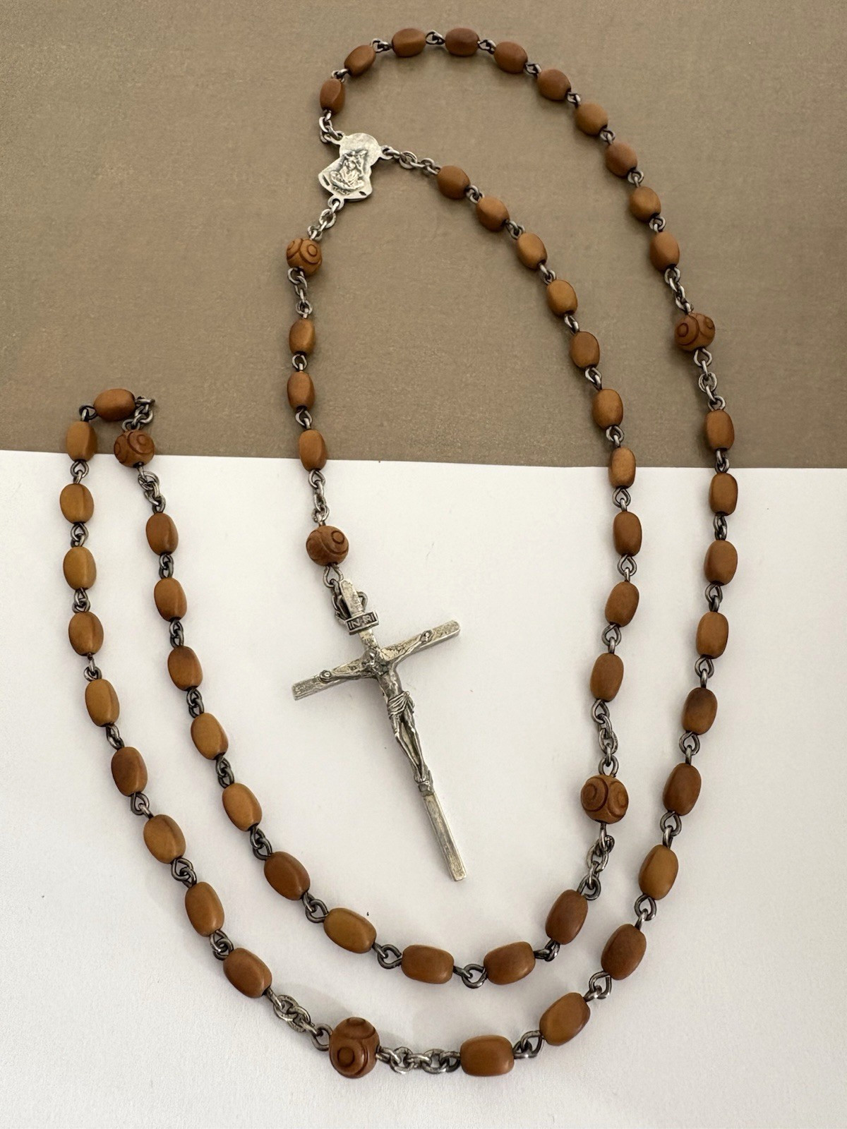 Antique Vintage Sterling Silver 925 ITALY Catholic Rosary Carved Beads Necklace