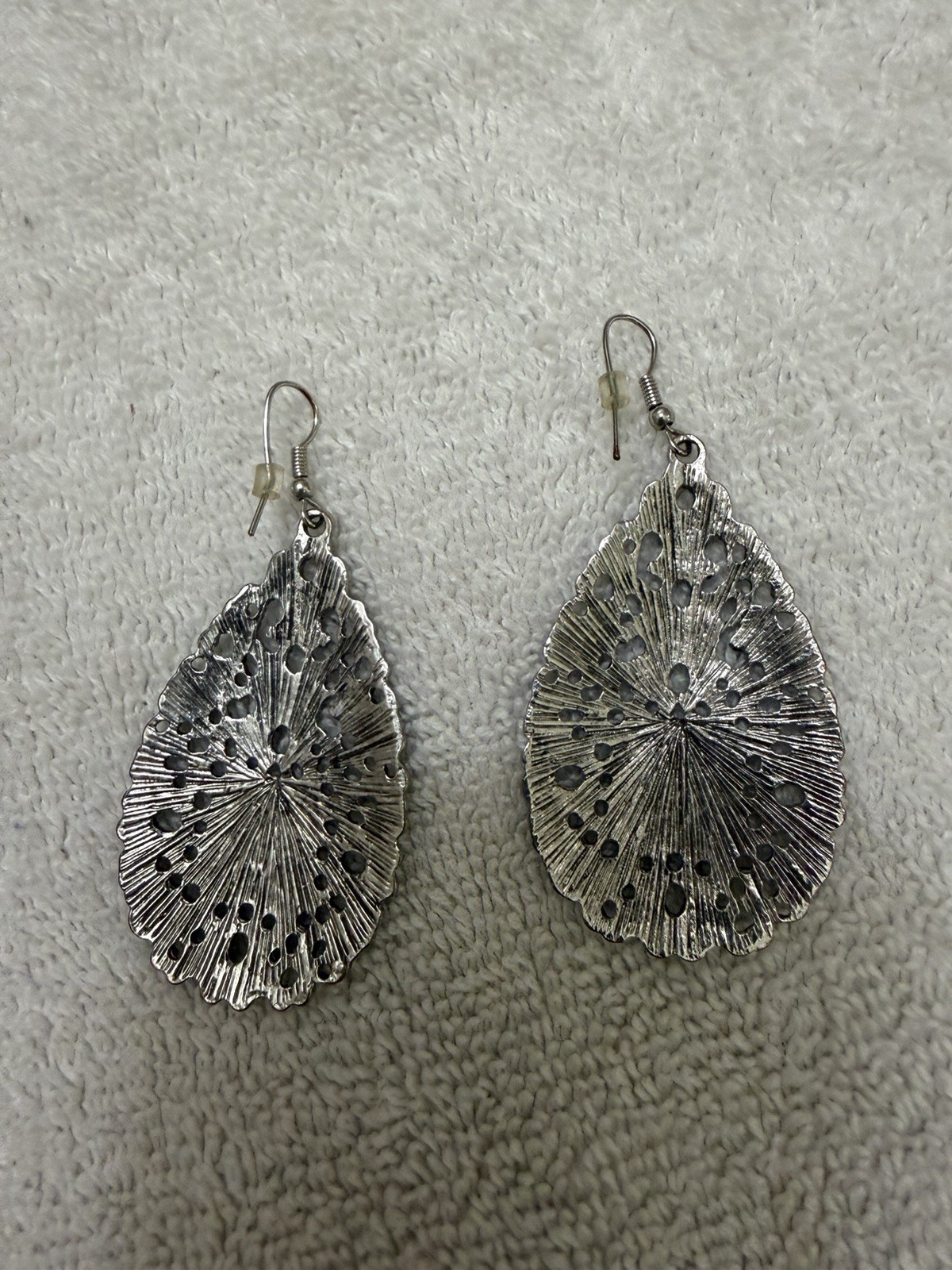 ANTIQUE SILVER-TONE TEARDROP STATEMENT METAL DROP EARRINGS