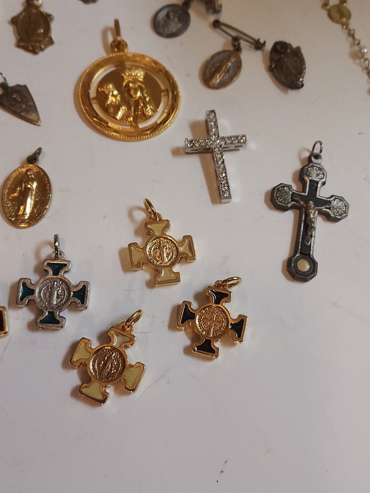 Huge Religious Lot Cross Rosary Beads Small Silver Pin Charms Mixed Lot 40 Pcs.