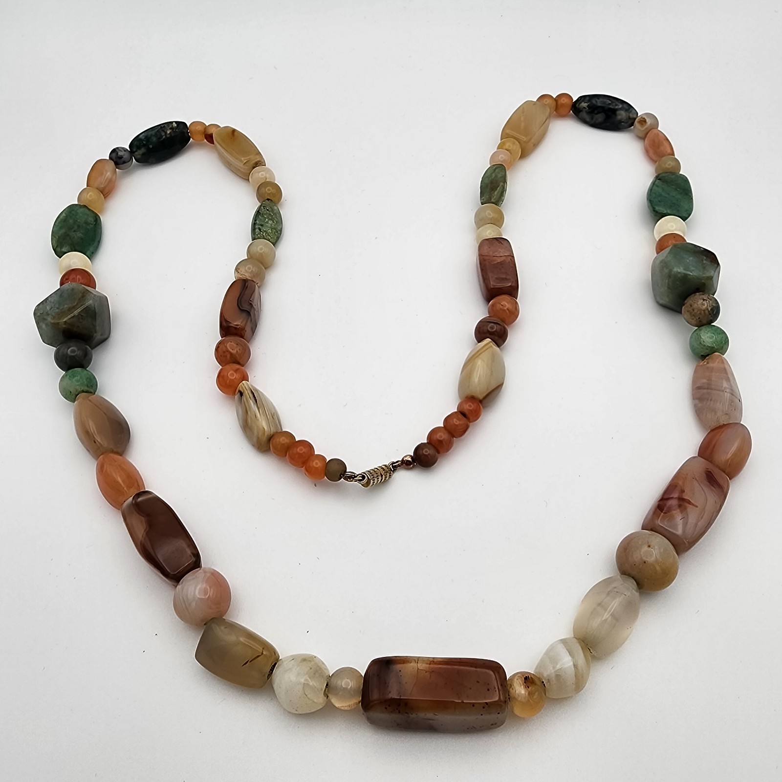 VTG Natural Stone Chunky Beaded Statement Necklace Women’s Earth Tones Boho GUC