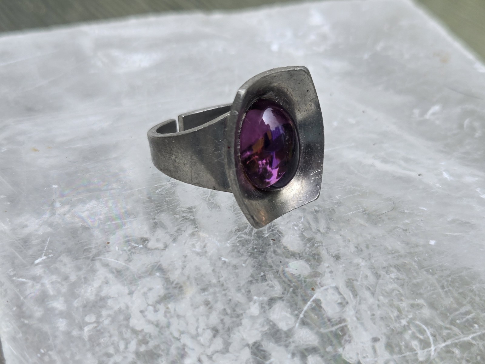 Denmark Vintage Jorgen Jensen Amethyst Pewter Ring