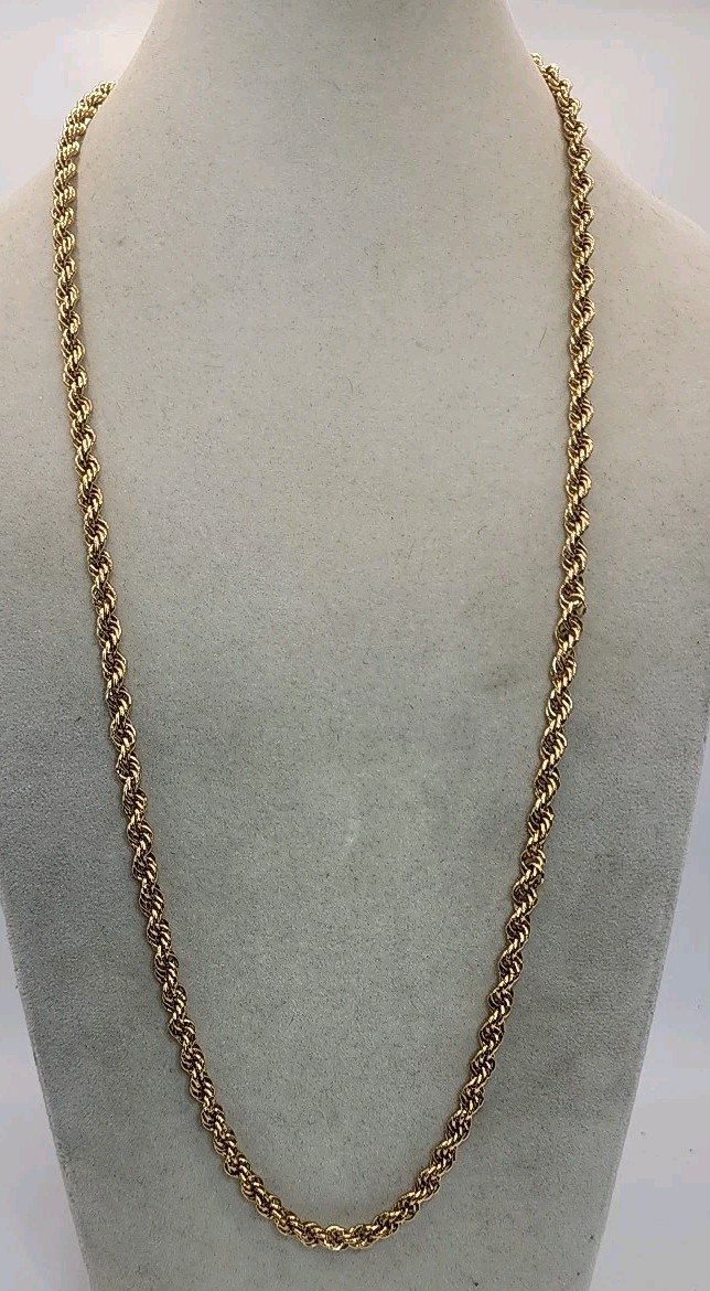 Vintage Monet Gold-Tone Twisted Rope Necklace 28″ Heavy Thick