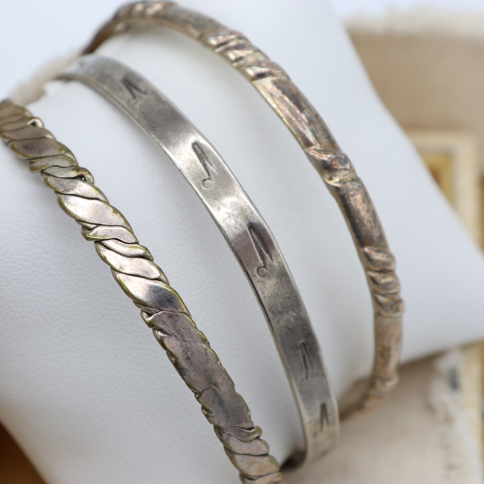 Vtg Taxco Alpaca Mexico Bracelet LOT 3 Silver Rope Bangle Aztec Twist Signed
