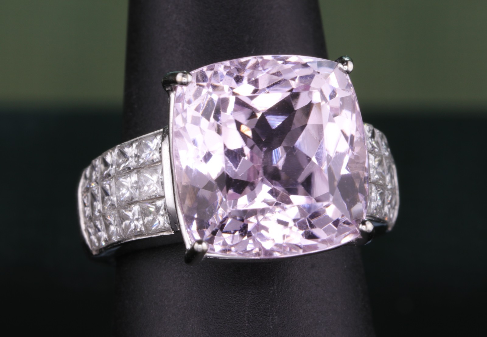 Fabulous Platinum and 16 Carat Natural Kunzite and Diamond Right Hand Ring