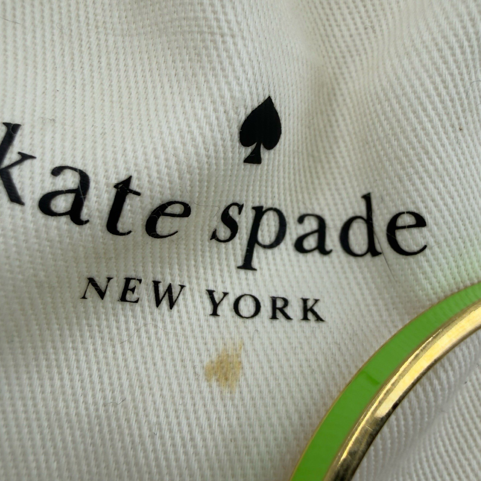 Vintage KATE SPADE Lime Green Enamel BANGLE Bracelet HAPPY-GO-LUCKY Gold Plated