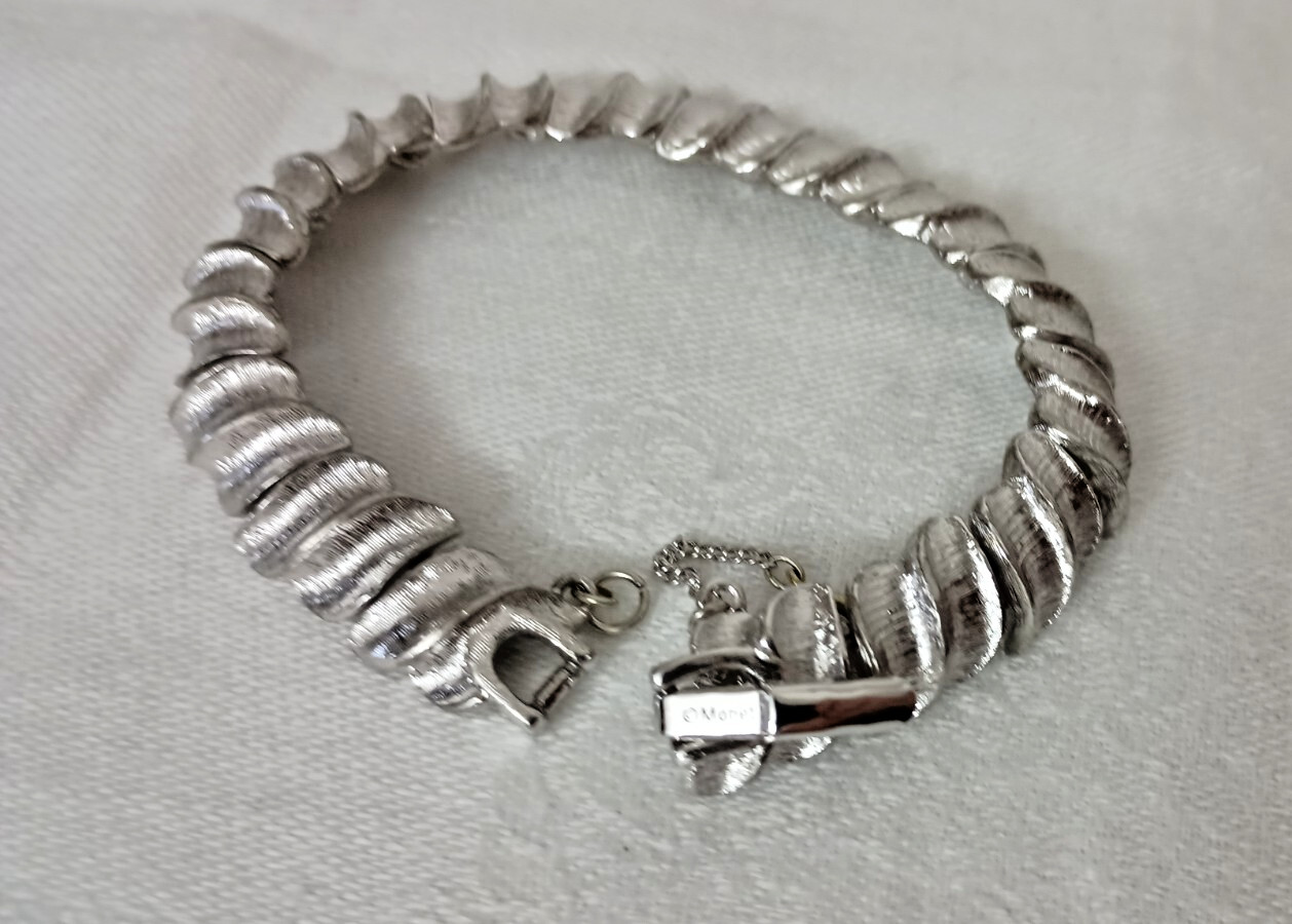 Vintage MONET Silver Tone Textured Articulated Bracelet
