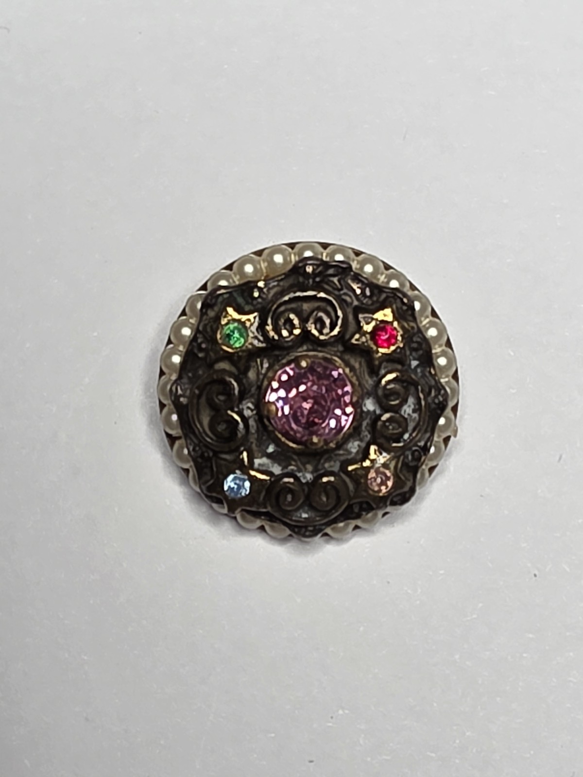 Victorian Revival Brass Alloy Filigree Brooch, West Germany, 1930-40s
