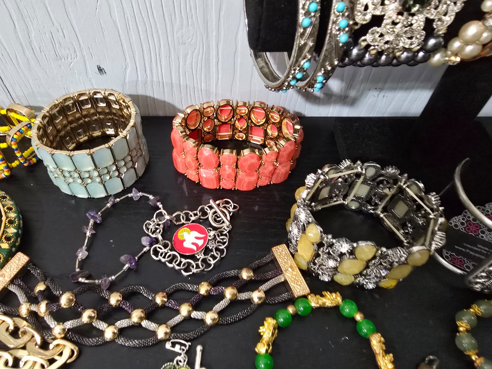 Gigantic Mixed metals material an color lot of 70+ braceletn, signed /unsigned
